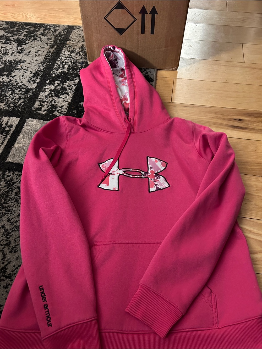 Under Armour Girls Hot Pink Pullover Hoodie with Floral Logo
